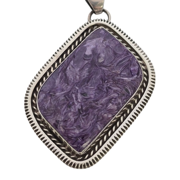 Bill Mex Dineh' Large Sterling Silver Charoite Pendant  #20985 - Picture 4 of 6